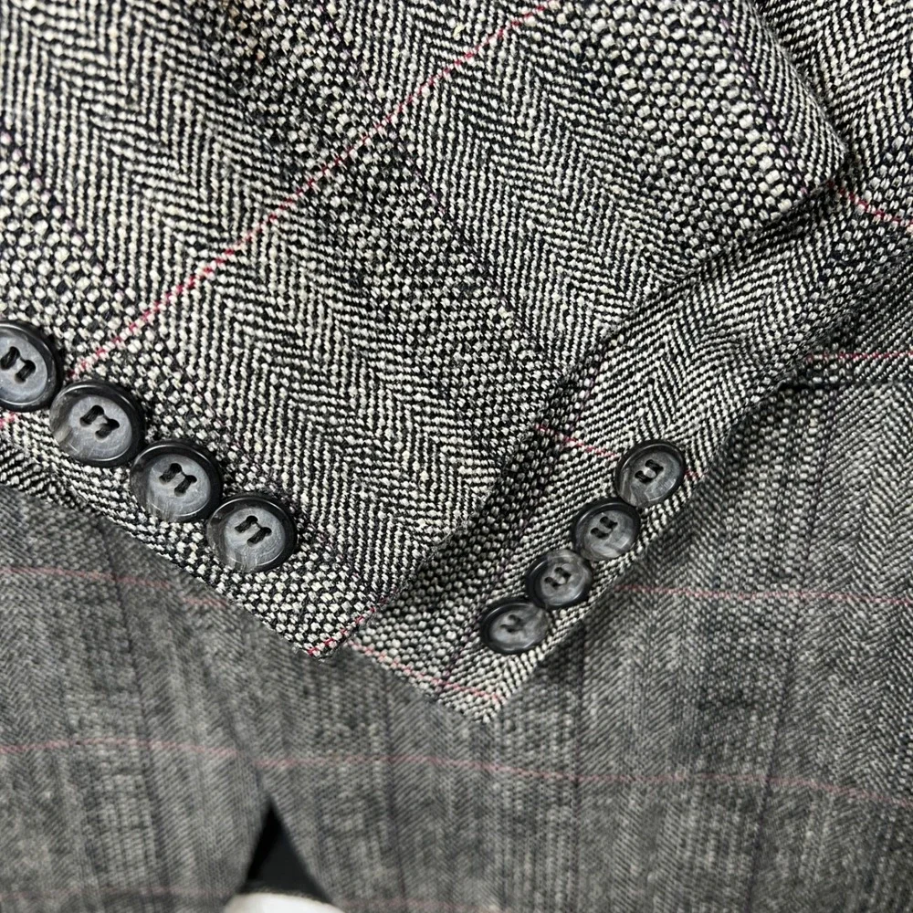 Hart Schaffner Marx Mens‎ Grey Herringbone Windowpane Blazer Sport Coat 44L